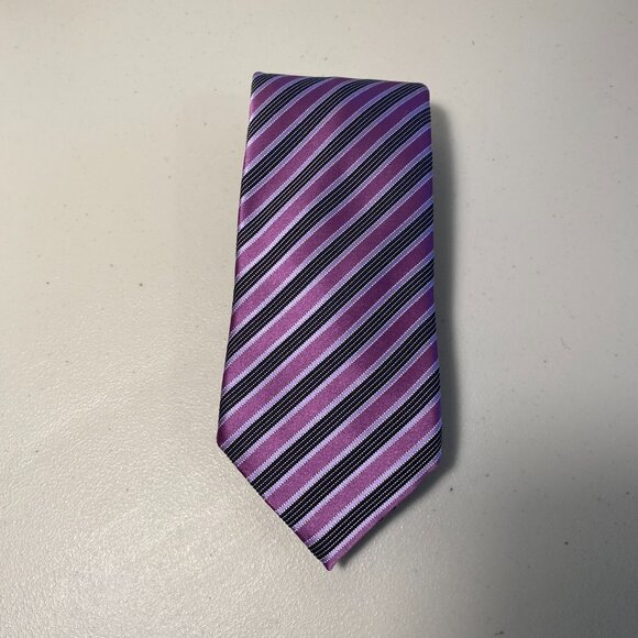 ERMENEGILDO ZEGNA Purple Black Silver Striped 100% Silk Tie Made In Italy - Picture 4 of 8
